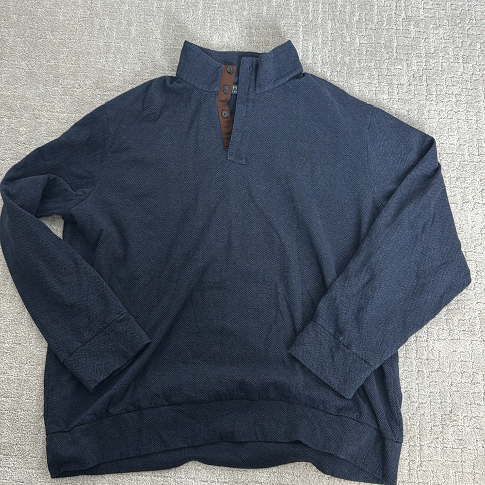Men’s Polo Ralph Lauren navy blue long sleeve sweater quarter pullover button